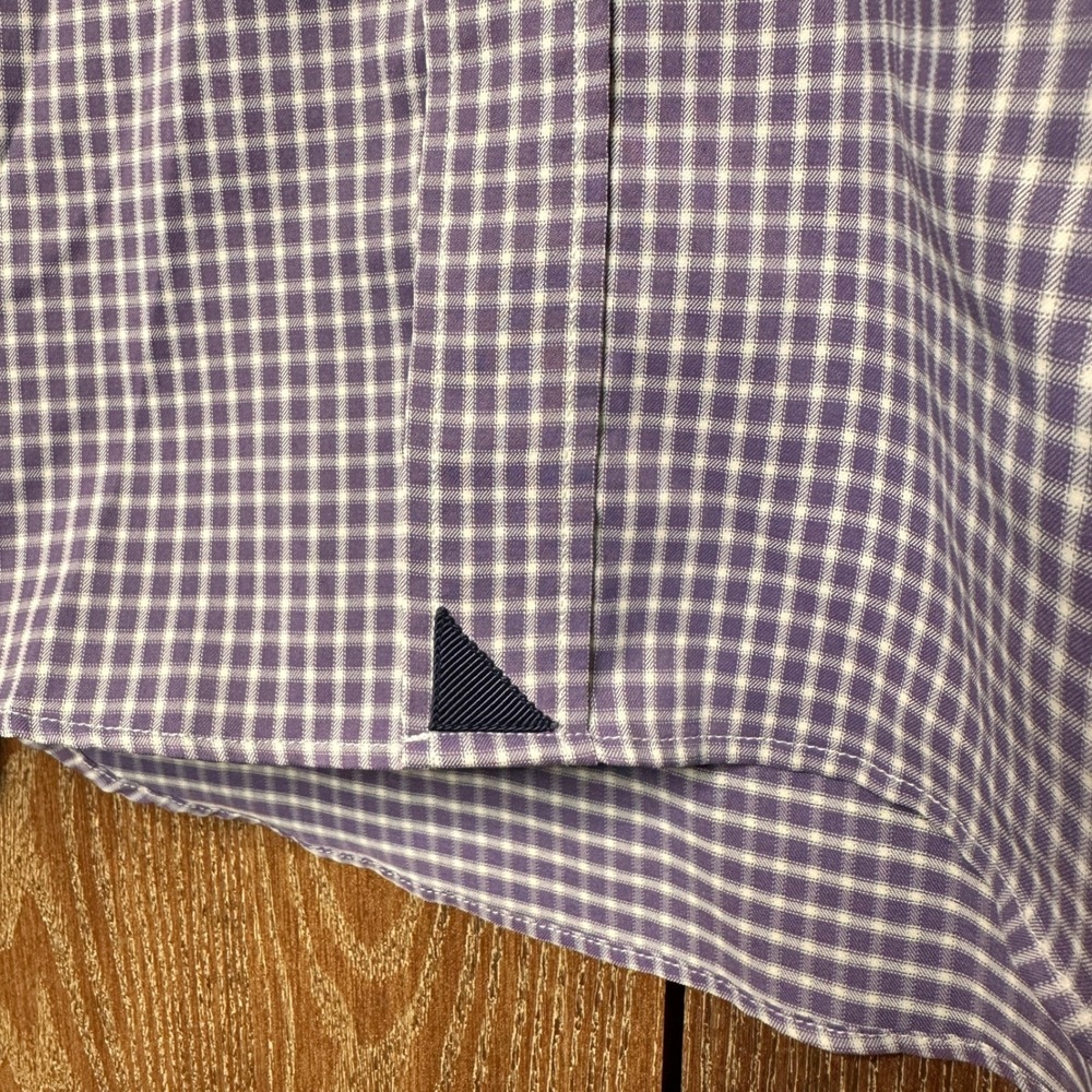 UNTUCKit Mens Medium Purple White Gingham Plaid Long Sleeve Button Down Shirt - Picture 4 of 7